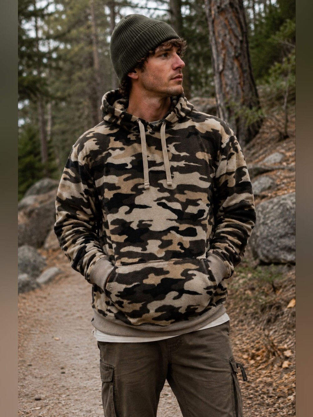 Athletech Camo Fleece Hoodie L/G Gorpcore Outdoorsy Utility Streetwear